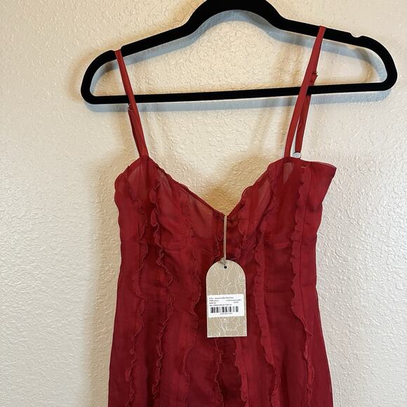NWT MESHKI Maxi Slip Dress Very High Slit Size XS Red Ruffles Cocktail Holiday - Picture 12 of 12